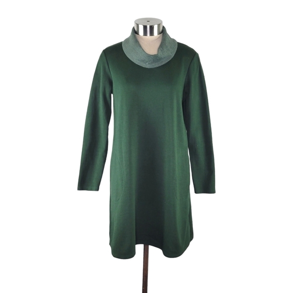 Pure J. Jill Double Knit Cowl Neck Cozy Tunic Dress Women's XS Petite Green - Picture 2 of 10